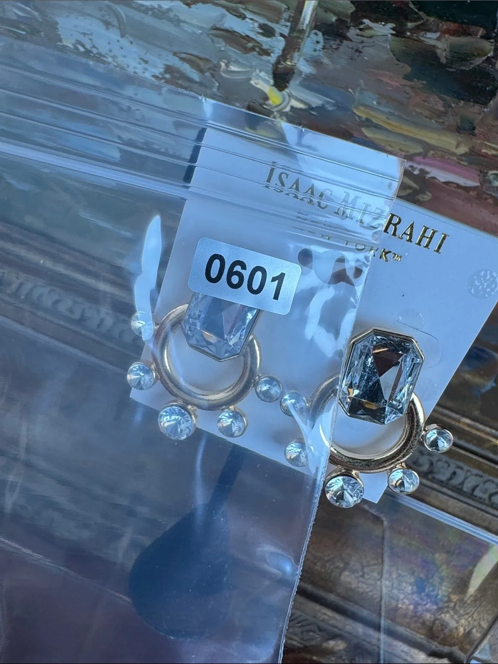 0601-Isaac Mizrahi Gold and Clear Crystal Hoop Drop‎ Earrings